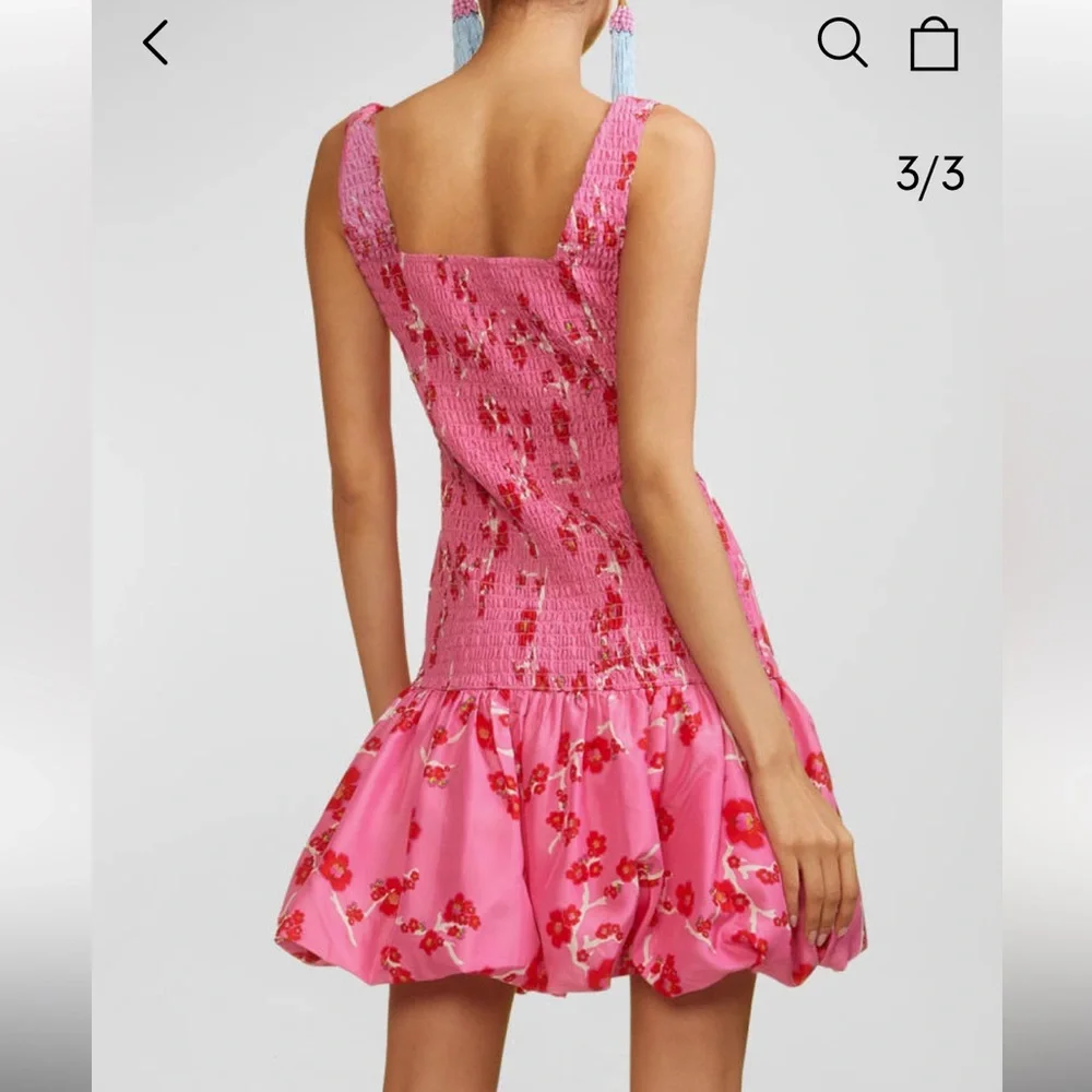 NWT Cynthia Rowley Cherry Blossom Print Smocked Back Bubble Dress - Size 10 - Picture 4 of 14